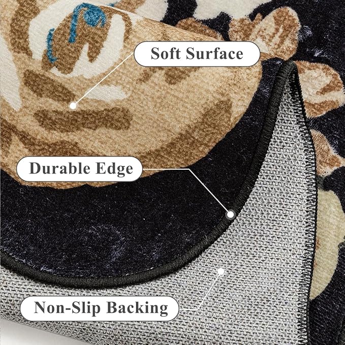 Washable Floral Runner Rug 2x6 Black Hallway Carpet Scalloped Flower Non Slip Soft Long Kitchen Runner Farmhouse Low Pile Thin Indoor Floor Cover for Bathroom Bedroom Laundry Room Entryway