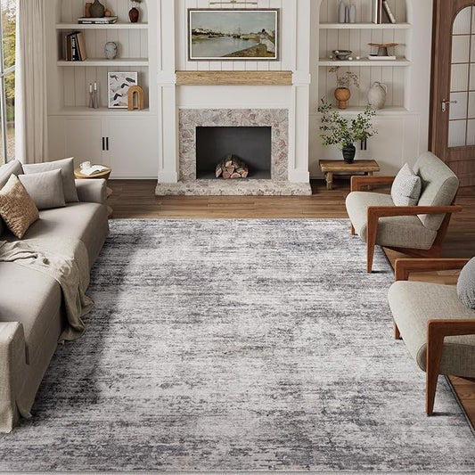 9x12 Machine Washable Rugs Gray Hallway Large Area Rug Indoor Accent Rug Abstract Low Pile Carpet Distressed Throw Aesthetic Rug Bedroom Living Room Office Dining Room Kitchen Laundry Room