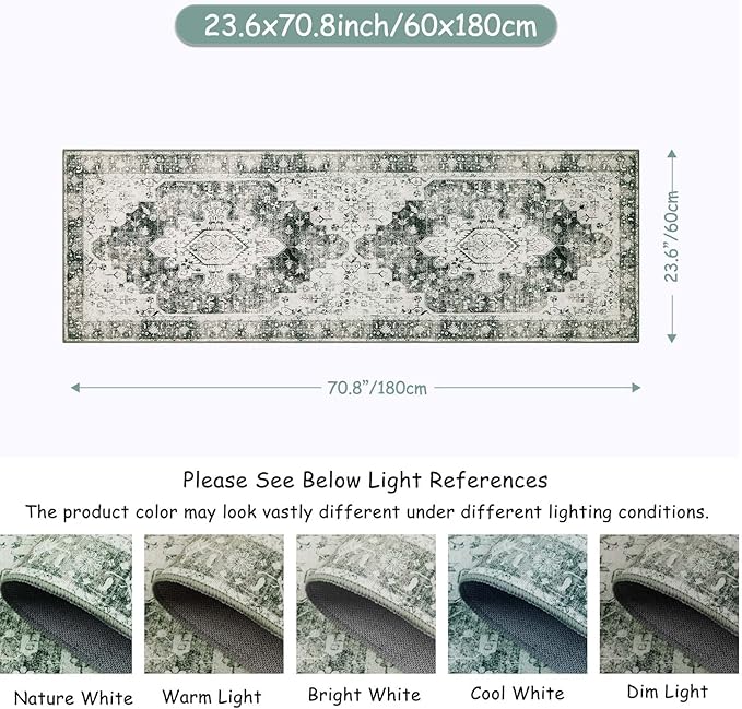 Moynesa Ultra-Thin Washable Runner Rug -2x6 Rug Runners for Hallways Non Slip Stain Resistance, Vintage Non Shedding Indoor Throw Carpet Runner for Bathroom Entry Door Kitchen Laundry Room, Grey
