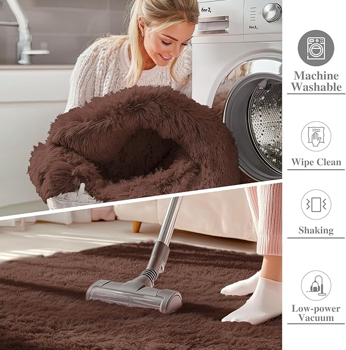 OLANLY 2x3 Machine Washable Small Bedside Rug, Soft Fluffy Shaggy Entryway Throw Rugs for Bedroom, Living Room, Indoor Floor Carpet for Kids Girls Boys, Nursery Rooms, Home Decor Aesthetic, Coffee