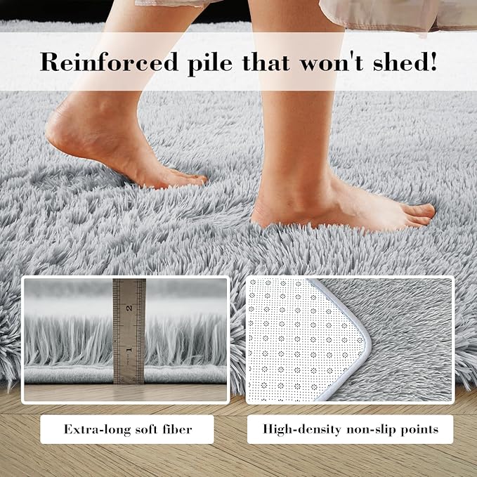 Fluffy Rug Shaggy Area Rug, Grey 10x14 Area Rugs for Bedroom, Super Soft Shaggy Rugs for Living Room Bedroom Kids Room Home Decor, Upgrade Anti-Skid Rectangular Fuzzy Rug