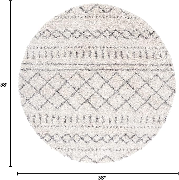 SAFAVIEH Arizona Shag Collection Accent Rug - 3'2" Round, Ivory & Grey, Geometric Design, Ideal for High Traffic Areas in Entryway, Kitchen & Bathroom (ASG741F-3R)
