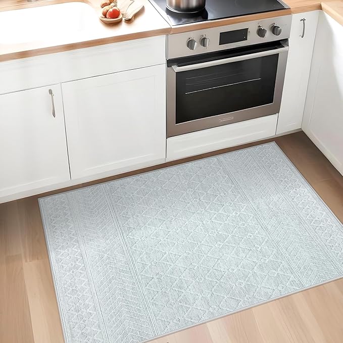2x3 Rug Entryway Rugs: Washable Boho Small Geometric Moroccan Printed Pattern Rug Modern Indoor Soft Non Slip Ultra Thin Front Door Mat for Kitchen Bedroom (Grey, 2'x3')