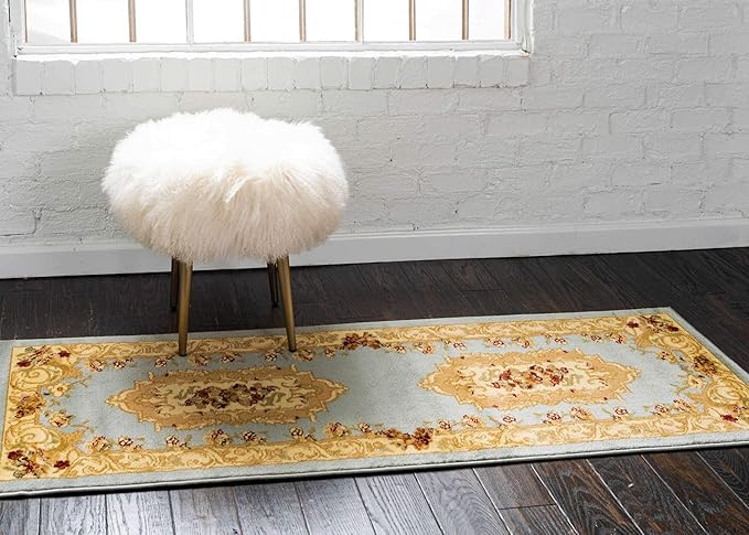 Unique Loom Versailles Collection Traditional Classic Floral Motif Area Rug (2' 2 x 6' 0 Runner, Slate Blue/ Ivory)