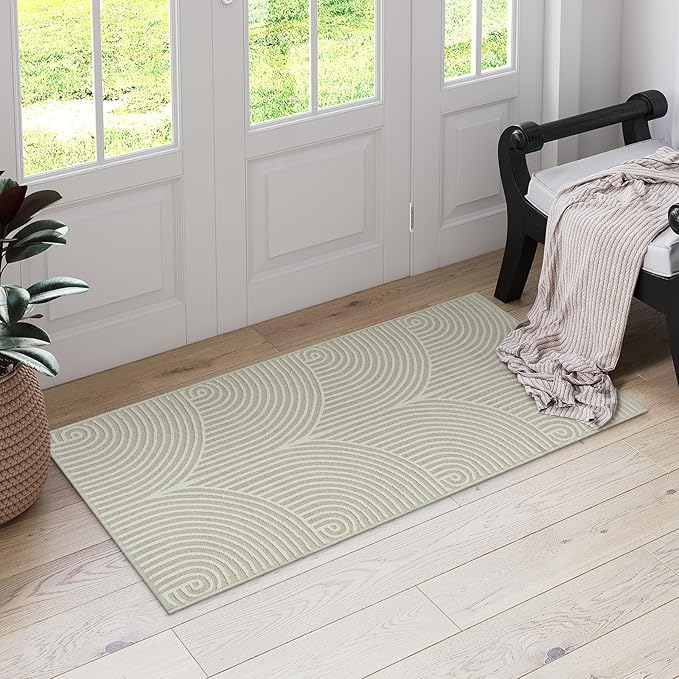 Tiffasea Washable Kitchen Rugs 2'x4.3', Farmhouse Runner Rug Reversible Beige Entryway Rug Cotton Hand-Woven Modern Area Rug Small Bathroom Rug Front Door Rugs for Bedroom Porch Foyer