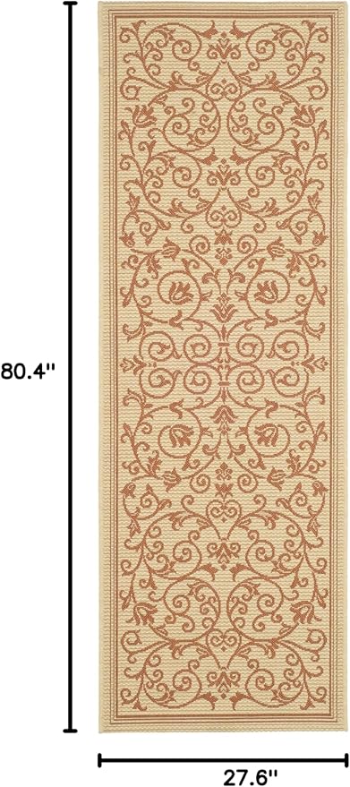 SAFAVIEH Courtyard Collection Runner Rug - 2'3" x 6'7", Natural & Terra, Scroll Design, Non-Shedding & Easy Care, Indoor/Outdoor & Washable-Ideal for Patio, Backyard, Mudroom (CY2098-3201)
