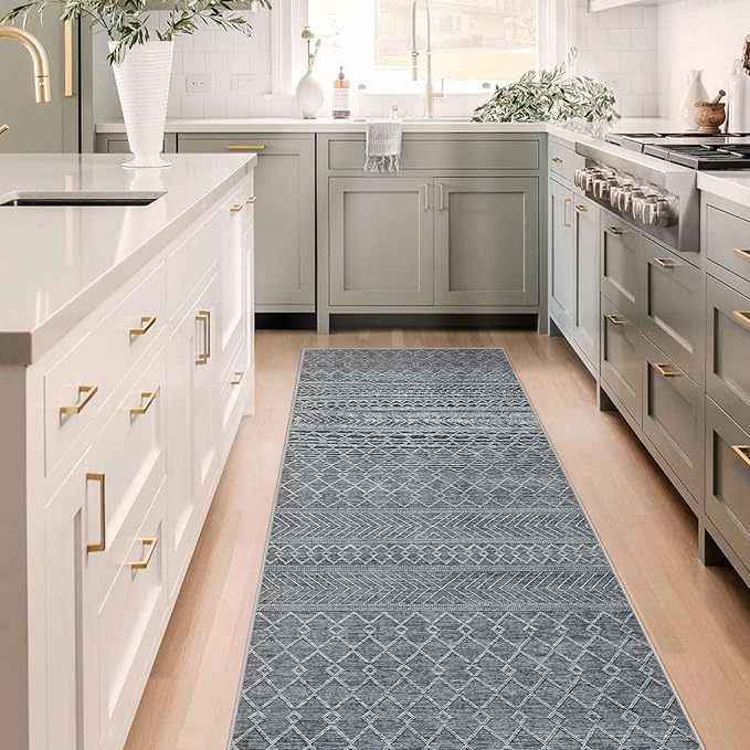 2x6 Runner Rug: Washable Boho Hallway Geometric Moroccan Throw Rug Neutral Modern Farmhouse Indoor Soft Non Slip Ultra Thin Printed Pattern Rugs for Kitchen Bedroom Laundry (Black, 2'x6')
