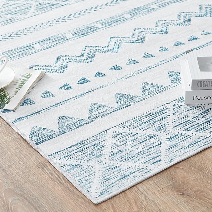 jinchan Area Rug 2x3 Moroccan Entryway Ultra-Thin Door Mat Washable Boho Geometric Rug Non-Slip Carpet for Bathroom Bedroom Laundry Room Blue