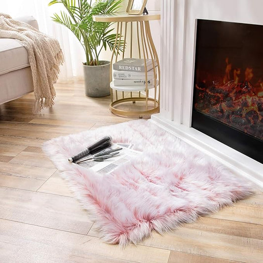 Ashler faux fur rug, Fluffy Shaggy Area Rug Ultra Soft 2 x 2.9 Feet Rectangle Fur Rug Frosted Bottom Pink Fuzzy Rug Machine Washable Shag Rug, Nursery Decor Throw Rugs for Bedroom, Living Room
