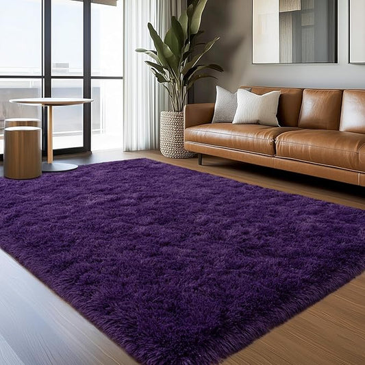 5x7 Shaggy Rugs for Living Room, Purple Fluffy Area Rug for Bedroom, Soft Plush Shag Carpet for Kids Room, Indoor Non-Slip Fuzzy Rug