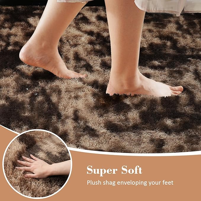 Fluffy Rug Shaggy Area Rug, Mottling Brown 3x5 Area Rugs for Bedroom, Small Bedside Rug, Soft Fluffy Shaggy Entryway Throw Rugs for Living Room Bedroom Kids Room Home Decor