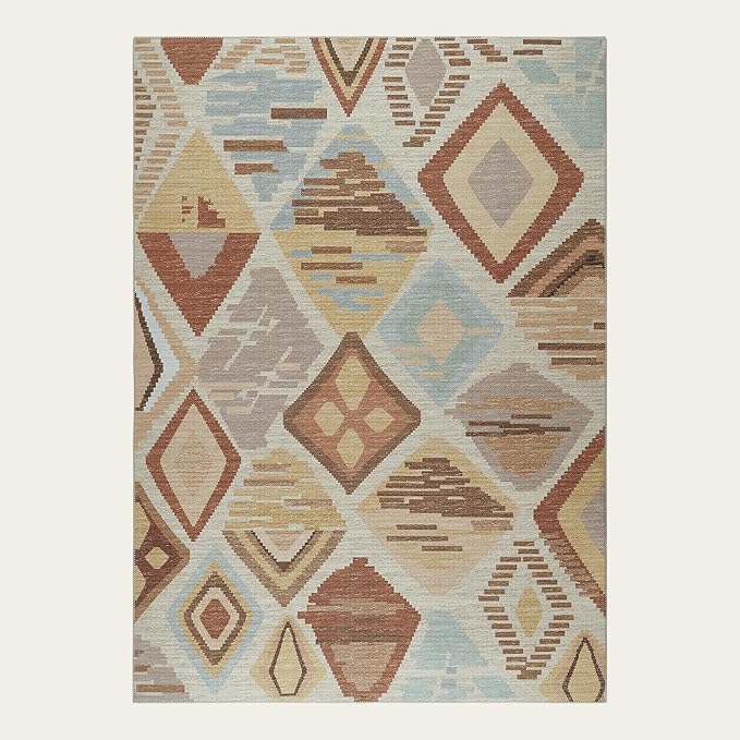 jinchan 5x7 Kids Washable Area Rug Geometric Moroccan Faux Jute Indoor Nursery Rug Non-Slip Colorful Modern Carpet for Playroom Kids Room Living Room Bedroom Laundry Room Boho Tan