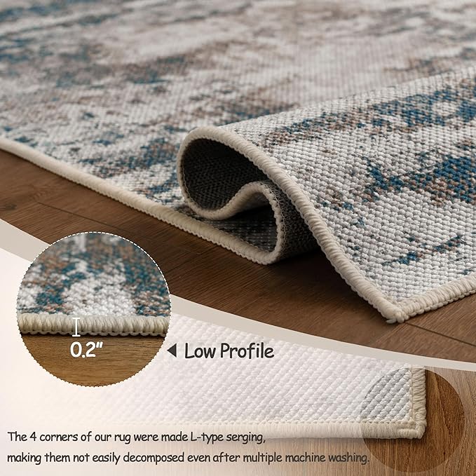 3x5 Abstract Washable Area Rug, Doormat Rugs, Non Pile, Tear and Stain Resistance, Non-Slip, Hand Woven Style Thin Entryway Rug Throw Rug for High Traffic Entrance Bedside- Multi