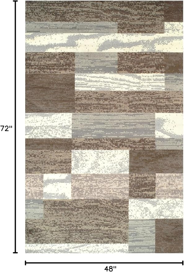 Superior Indoor Area Rug, Jute Backed, Modern Geometric Patchwork Floor Decor for Bedroom, Office, Living Room, Entryway, Hardwood Floors, Rockwood Collection, 4' x 6', Light Blue-Ivory