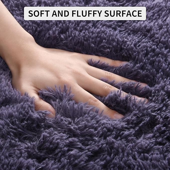 Tepook Super Soft Fluffy Rug for Bedroom, Modern Shaggy Rug Fuzzy Kids Rug for Living Room, Plush Indoor Nursery Home Decor Rug with Non-Slip Bottom, Gray Purple, 5 X 8 Feet