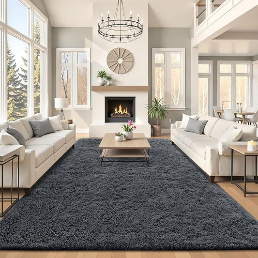 OLANLY 8x10 Machine Washable Large Area Rugs for Living Room, Bedroom, Soft Fluffy Shaggy Bedside Rug, Indoor Floor Carpet for Kids Girls and Boys, Dorms, Nursery, Home Decor Aesthetic, Grey