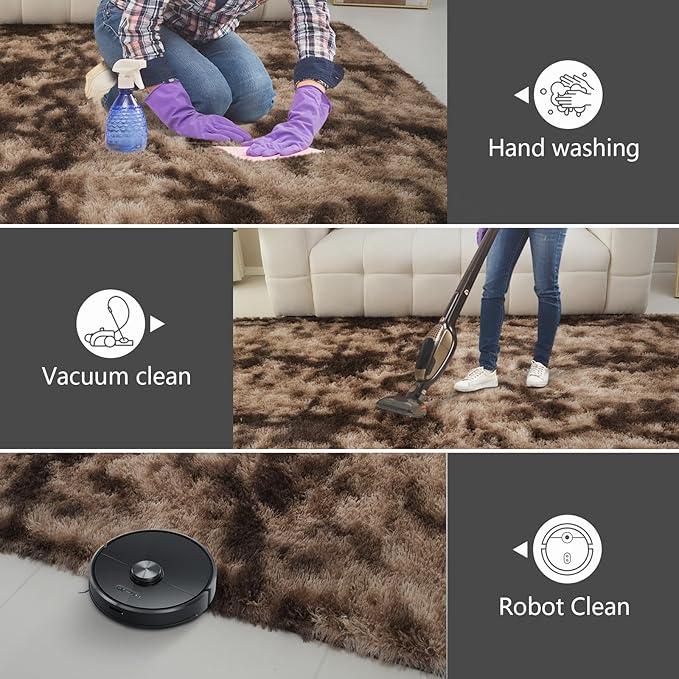 Shag Area Rugs for Bedroom Living Room,8X10 Ultra Soft Fluffy Area Rugs for Dorm,Indoor Carpet Nursery Rugs for Kids Girls Room Home Decor, Mottling Brown