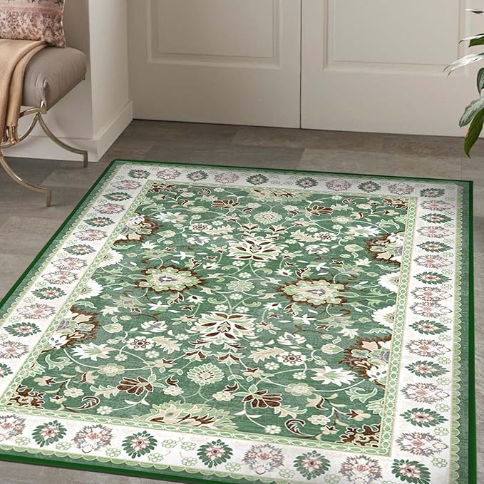 Washable Area Rugs 5'x7' Living Room, Non Slip Floral Vintage Low Pile Large Rugs for Living Room Stain Resistant for TribalBedroom, Farmhouse, Dining Room, Kids Playroom