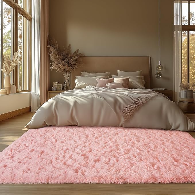 Zentavio Pink Rugs for Girls Room 5x8 Area Rugs for Living Room Cute Carpet for Bedroom Washable Soft Fluffy Shag Aesthetic Plush High Pile Throw Rug for Nursery Kids Room Dorm Room