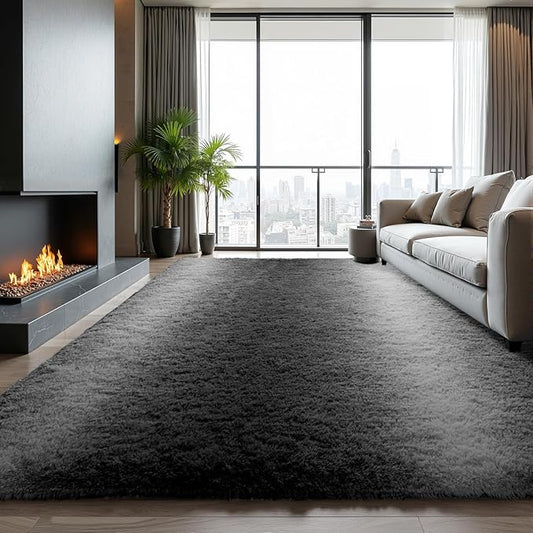 Zentavio Area Rugs for Living Room Large Rugs for Bedroom 6x9 Carpet Fluffy Soft Shag Aesthetic Plush High Pile Gray Throw Rug for Nursery Kids Room Dorm Grey White