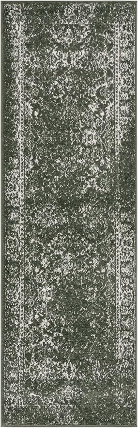 SAFAVIEH Adirondack Collection Runner Rug - 2'6" x 8', Green & Ivory, Geometric Design, Ideal for High Traffic Areas in Entryway, Kitchen & Bathroom (ADR109Y-28)