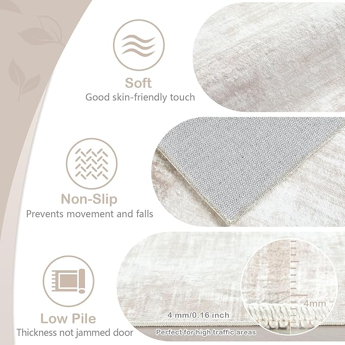 Area Rug 3x5 Washable Rug: Living Room Modern Abstract Rug Soft Non Slip Neutral Rug Stain Resistant Small Rug Indoor Door Mat for Bedroom Kitchen Nursery Hallway Entryway Office(Beige,3'x5')