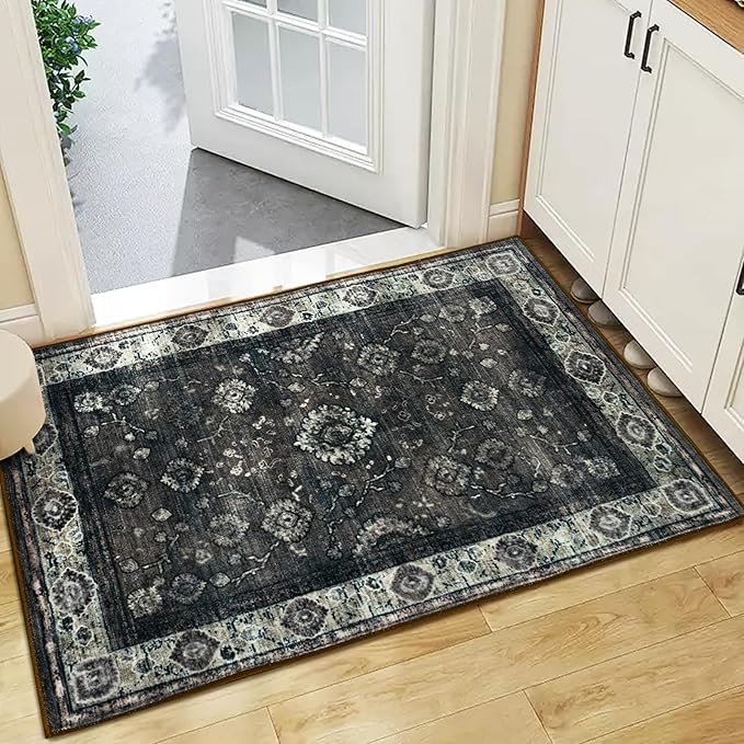 2x3 Oriental Entryway Rug,Washable Non-Slip Small Rugs for Entryway, Ultra-Thin Design for Front Door, Bathroom, Kitchen,Brown Door Mat