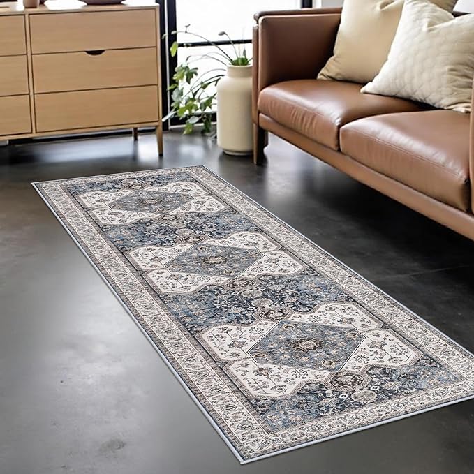 RUUGME Hallway Runner Rug 2x6 - Washable Boho Rugs for Living Room Stain Resistant Carpet Vintage Tribal Rugs for Bedroom Kitchen with Non Slip Backing Decor Floor Decoration Mat 2x6 Navy/Blue