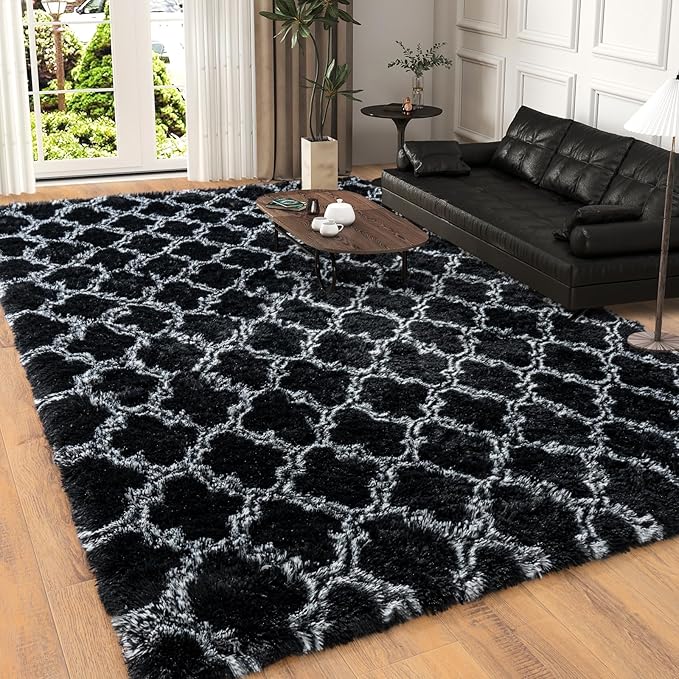 5x7 Area Rugs for Living Room, Plush Thick Carpets for Boy and Girls Room, Modern Soft Shag Rug for Bedroom, Non Slip, Large Indoor Carpet for Nursery Dorms Home Decor Aesthetic, Black