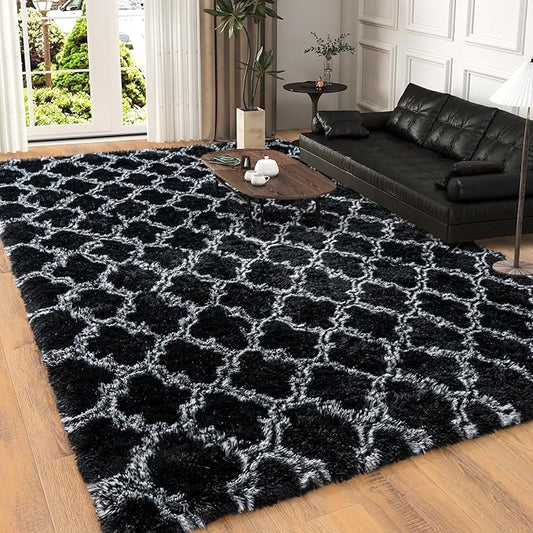 5x7 Area Rugs for Living Room, Plush Thick Carpets for Boy and Girls Room, Modern Soft Shag Rug for Bedroom, Non Slip, Large Indoor Carpet for Nursery Dorms Home Decor Aesthetic, Black