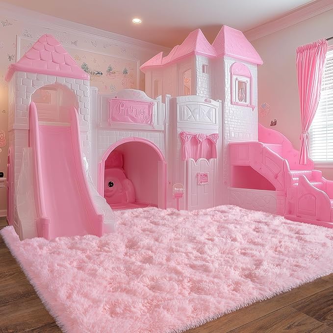 Pink Fluffy Rug for Bedroom 6x9 ft - Ultra Soft & Non Slip Shaggy Area Rug, Comfy Durable Carpet for Living Room Kids Room Teens Dorm Home Decor, 1.7'' Thick Indoor Plush Carpets