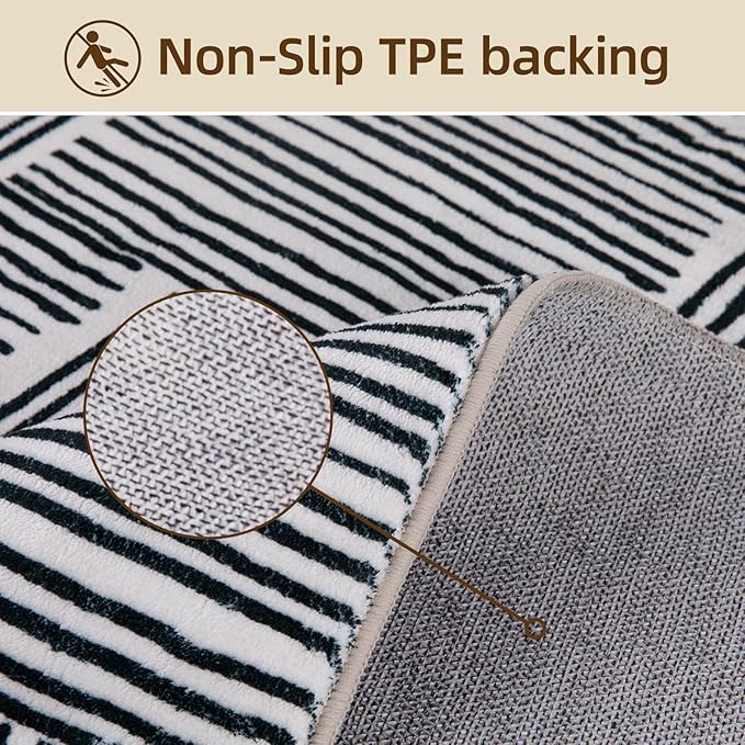 2x3 Door Mat Washable Rug Non-Slip and Stain Proof, Black and White Stripes Small Rug Indoor Doormat for Bedroom Kitchen Bathroom Entryway