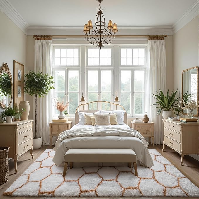 Zentavio Area Rugs for Living Room Large Rugs for Bedroom 5x8 Carpet Fluffy Fuzzy Soft Shag Aesthetic Plush High Pile Throw Rug for Nursery Kids Room Dorm Honeycomb Khaki