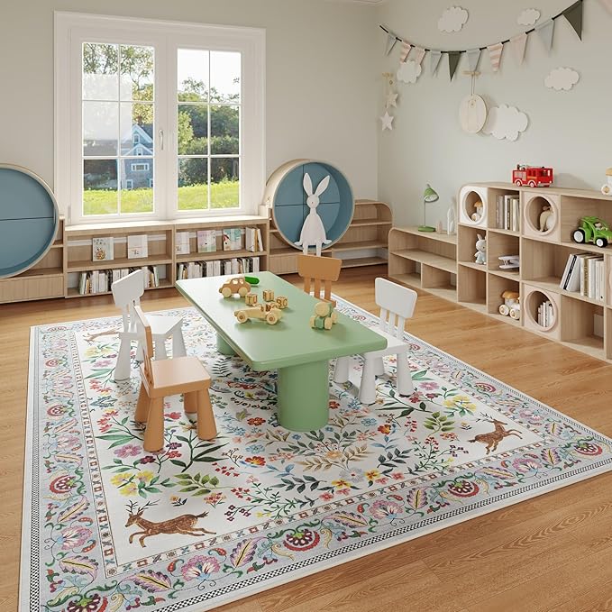 8x10 Area Rugs for Living Room Washable Rug Floral Non-Slip Large Rug for Living Room, Bedroom, Farmhouse, Dining Room, Kids Playroom(Colorful)