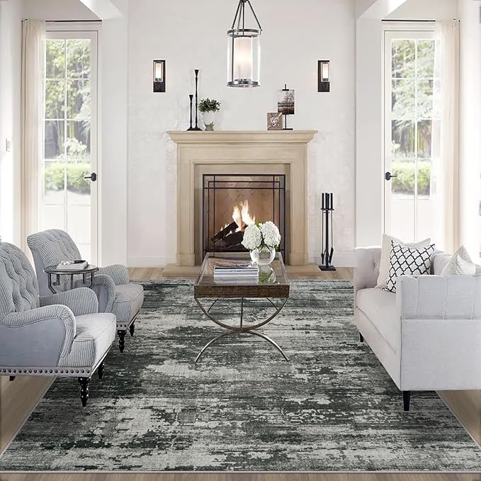 10x14 Area Rugs for Living Room: Large Machine Washable Area Rug with Non Slip Backing Non Shedding Abstract Stain Resistant Carpet for Bedroom Dining Room Nursery Home Office - Black