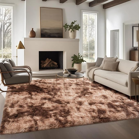 Zentavio Area Rugs for Living Room Large Rugs for Bedroom 6x9 Soft Carpet Fluffy Furry Shag Aesthetic Plush High Pile Gray Throw Rug for Nursery Kids Room Dorm Tie-Dyed Coffee