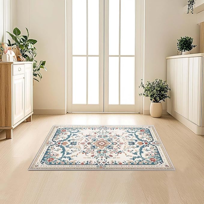 2x3 Entryway Rug Boho Beige Area Rug Indoor Entrance Non Slip Door Mat Stain Resistant Washable Machine Soft Low Pile Small Carpet Bathroom Kitchen