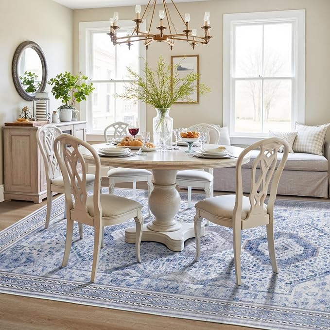 Maxsoft 8x10 Area Rug,Vintage Machine Washable Rugs for Living Room, Soft Non-Slip Low Pile Rug, Stain Resistant Rugs for Kitchen, Bedroom, Dining Room,Laundry Room,Nursery (Light Purple)