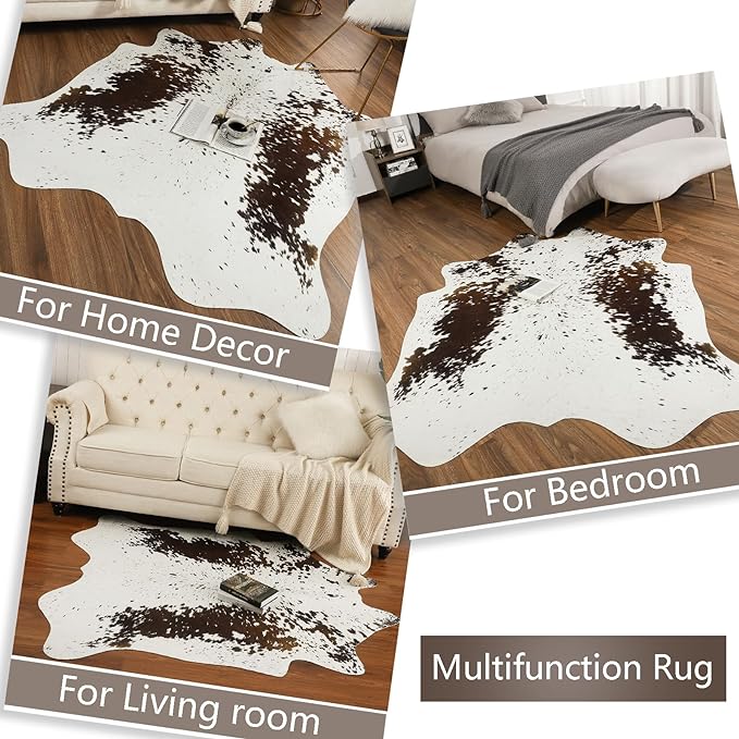 AROGAN Western Decor Faux Fur Cowhide Rug, 5.2 x 6.2 Feet Premium Animal Skin Cow Hide Rug, Sturdy Cow Print Rugs for Wall Decor, Western Floor Carpet for Bedroom Living Room，Speckle Pattern