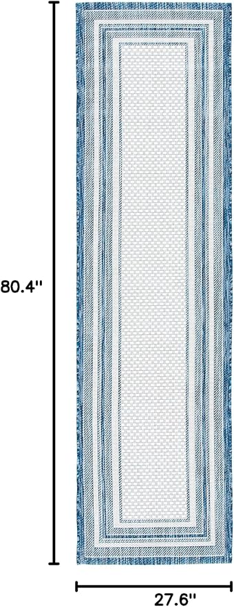 SAFAVIEH Courtyard Collection Runner Rug - 2'3" x 6'7", Ivory & Navy, Non-Shedding & Easy Care, Indoor/Outdoor & Washable-Ideal for Patio, Backyard, Mudroom (CY8475-53412)
