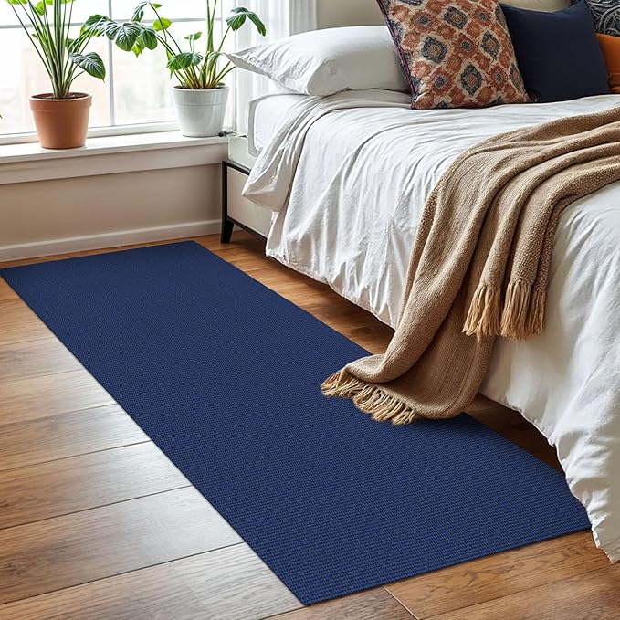 KOZYFLY Washable Runner Rug 2x6 Ft Runners for Hallways Kitchen Runner Rugs with Rubber Backing Braided Cotton Entryway Runner Indoor, Carpet Runners for Hallway Entryway Bedroom, Navy/Dark Navy
