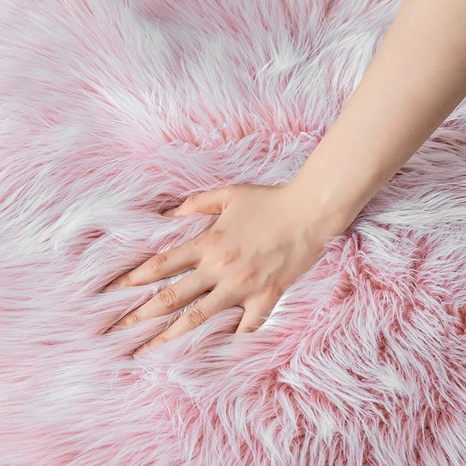 Ashler faux fur rug, Fluffy Shaggy Area Rug Ultra Soft 3 x 5 Feet Rectangle Fur Rug Frosted Bottom Pink Fuzzy Rug Machine Washable Shag Rug, Nursery Decor Throw Rugs for Bedroom, Living Room