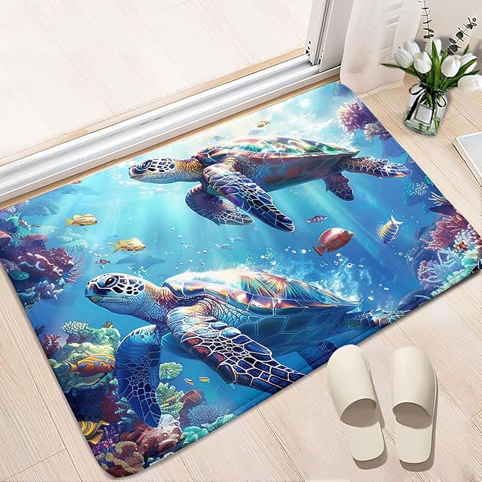 Sea Turtle Area Rug - Sea Turtle Rug for Bedroom Ocean Theme Rugs Ocean Animal Room Decor, 35" L x 23" W