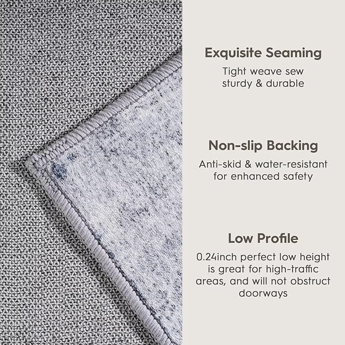 Eleisa Modern Abstract 2x8 Hallway Runner Rug, Grey & Light Blue, Non-Slip Washable Low Pile Rugs, Vintage Rug Hallway Indoor Carpet for Kitchen, Entryway and Laundry Room