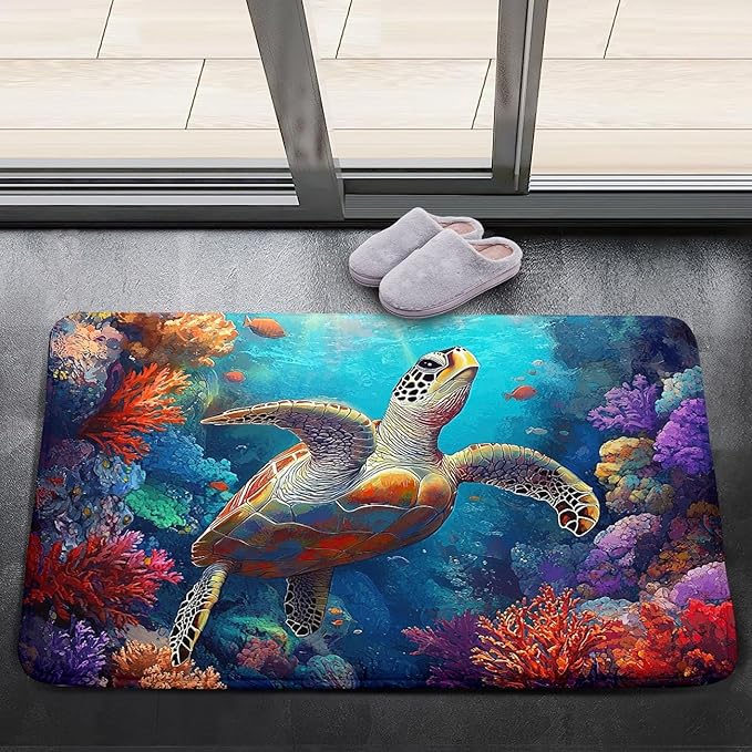 Sea Turtles Rug - Seafloor Turtle Area Rug for Kids Coral Ocean Life Turtles Carpet Rugs for Bedroom Living Room Kids Room Decor, 2x3 Feet