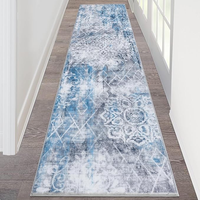 HEBE Hallway Runner Rug 2'x8' Washable Vintage Distressed Area Rugs Non Slip Laundry Rug Runner Boho Floor Carpet Runners for Hallways Entryway Laundry Room Kitchen Bathroom