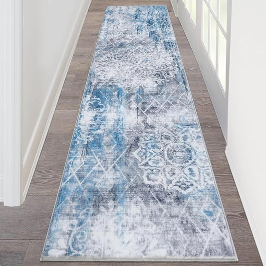 HEBE Hallway Runner Rug 2'x8' Washable Vintage Distressed Area Rugs Non Slip Laundry Rug Runner Boho Floor Carpet Runners for Hallways Entryway Laundry Room Kitchen Bathroom