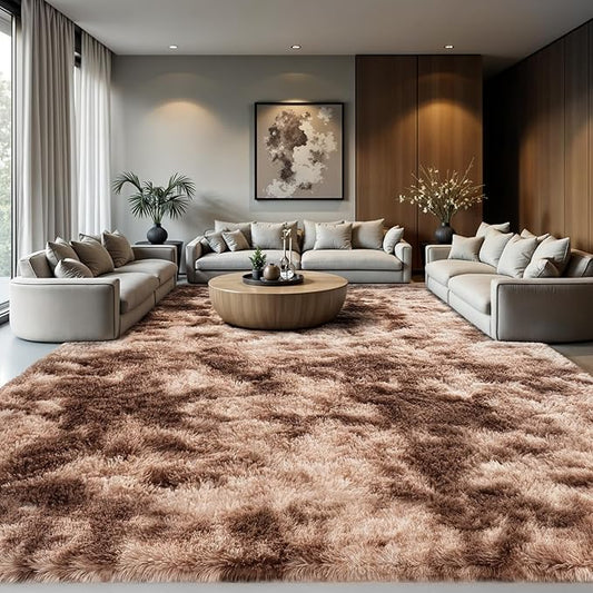 Zentavio Area Rugs for Living Room Large Rugs for Bedroom 8x10 Soft Carpet Fluffy Furry Shag Aesthetic Plush High Pile Gray Throw Rug for Nursery Kids Room Dorm Tie-Dyed Coffee