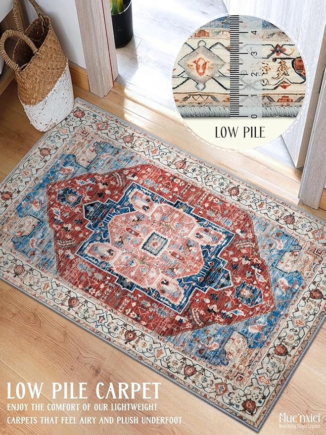 2x3 Area Rug - Non-Slip Machine Washable Low-Pile Soft Boho Oriental Carpet for Entryway, Living Room, Bedroom, Kitchen | Door Mat, Small Space Decor & Indoor Use