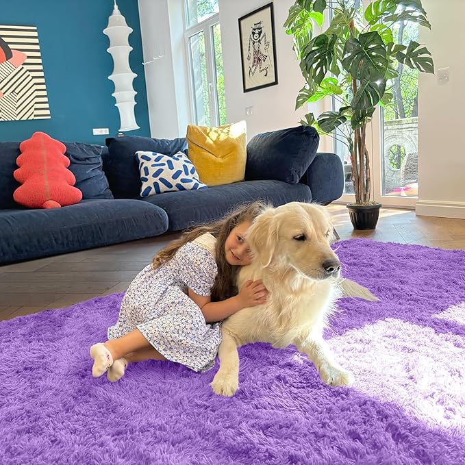OLANLY 2x3 Machine Washable Small Bedside Rug, Soft Fluffy Shaggy Entryway Throw Rugs for Bedroom, Living Room, Indoor Floor Carpet for Kids Girls Boys, Nursery Rooms, Home Decor Aesthetic, Purple